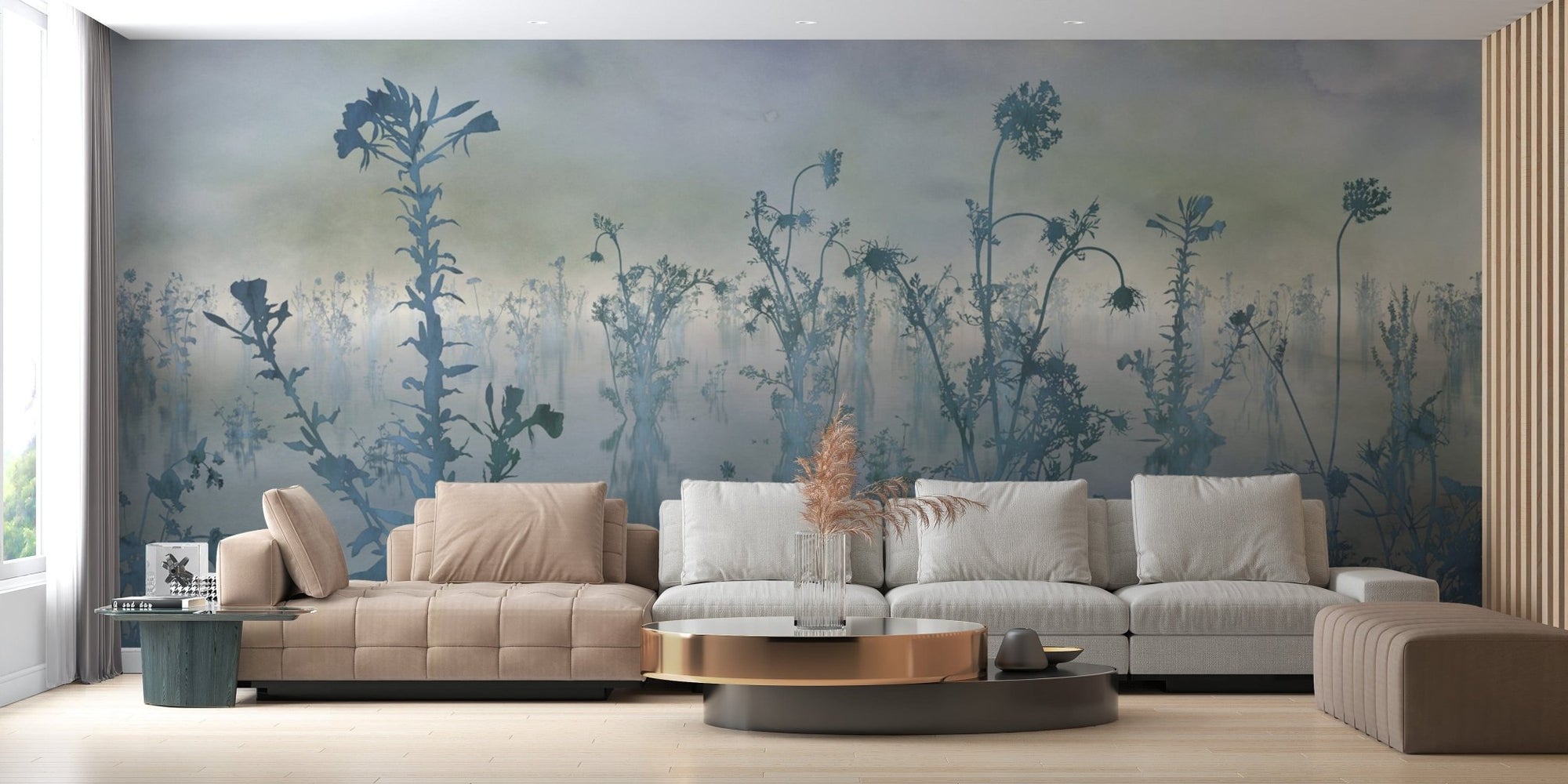 Misty wildflowers mural in soft pastel hues DTIL25
