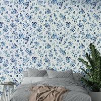Tranquil nature blue wallpaper with botanical wild plants

