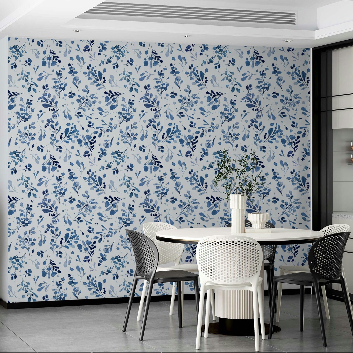 Relaxing botanical nature wallpaper with blue accents

