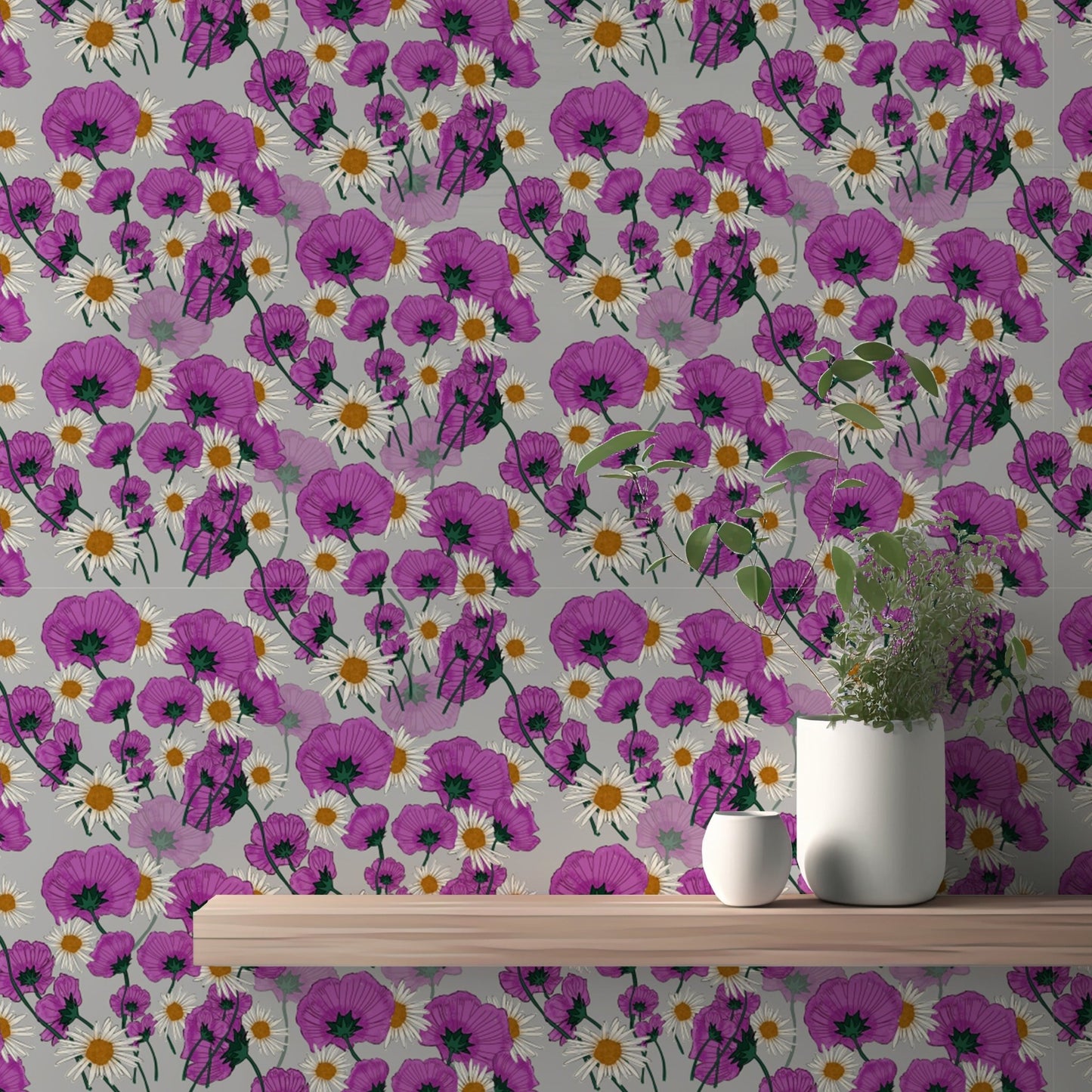 Trendy Wild Purple Flower Pattern Wallpaper design