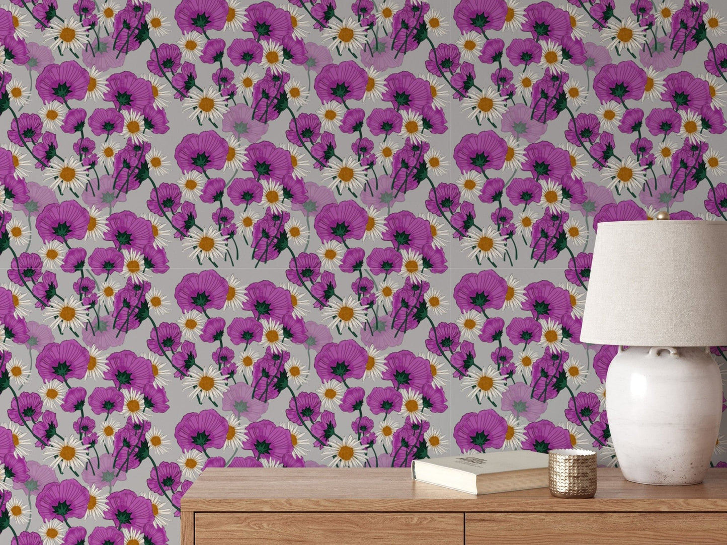 Beautiful Wild Purple Color Flower Pattern Wallpaper