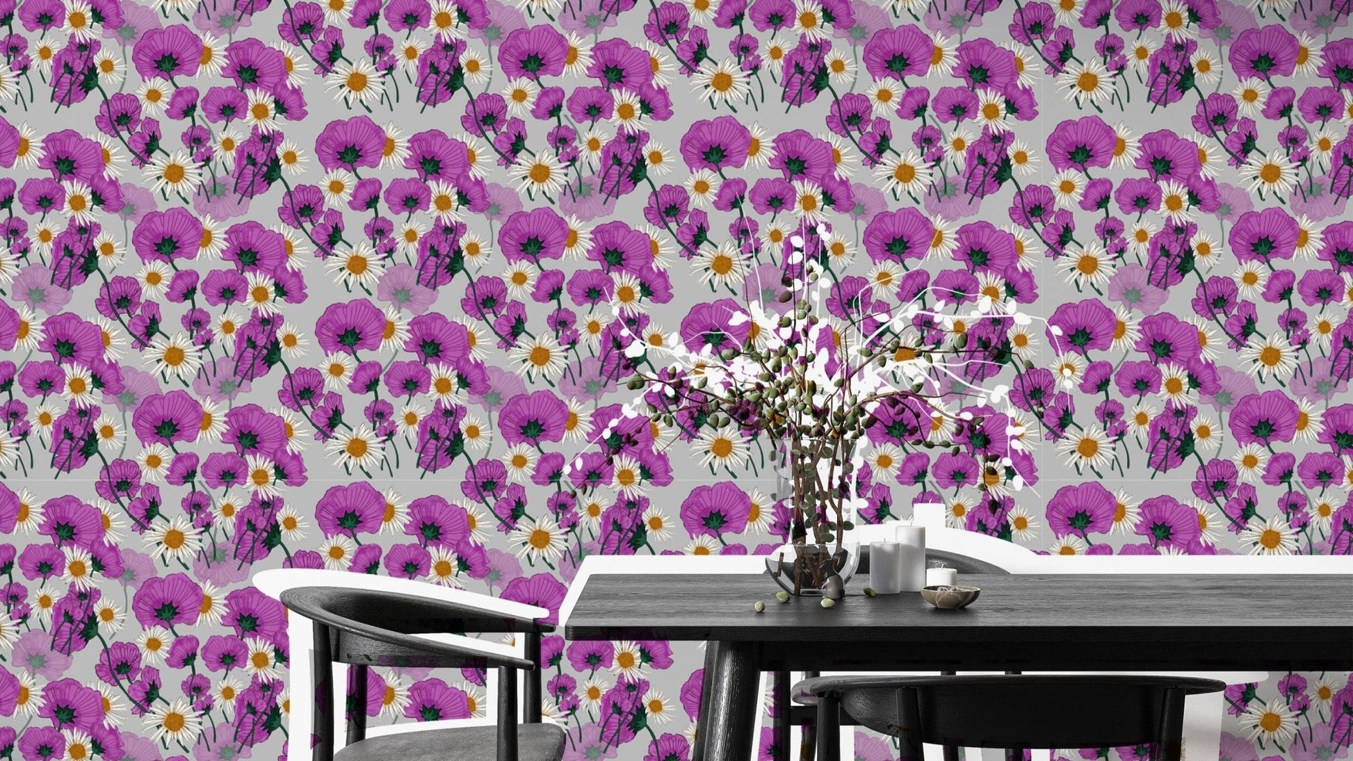 Vibrant Wild Purple Flower Pattern Wallpaper