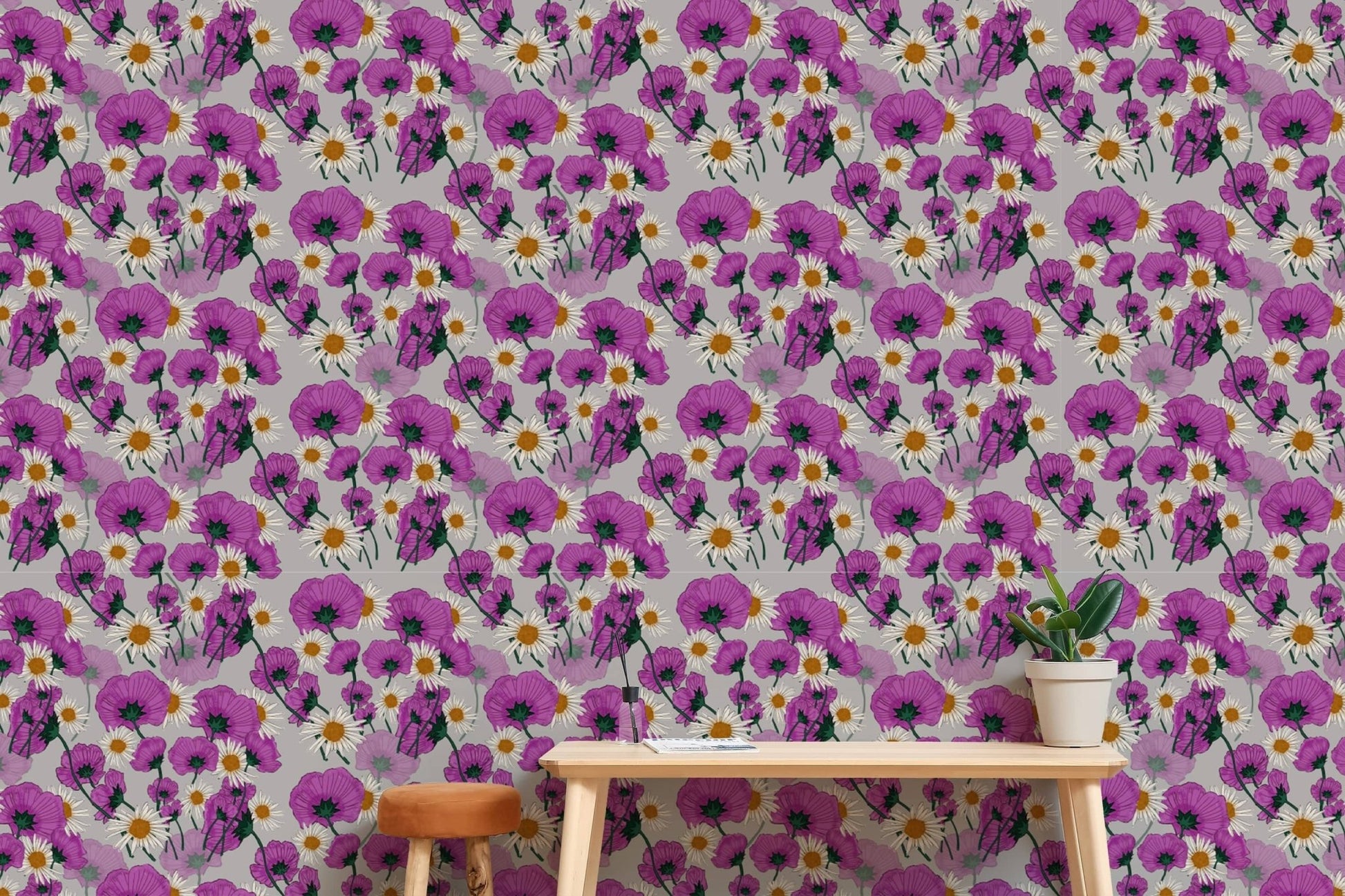 Wild Purple Flower Pattern Wallpaper for rooms
