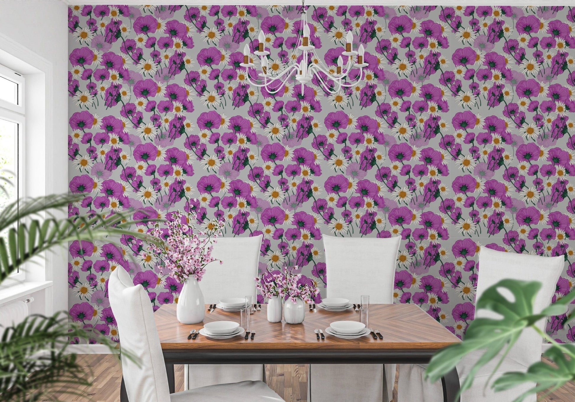 Playful Wild Purple Color Flower Pattern Wallpaper