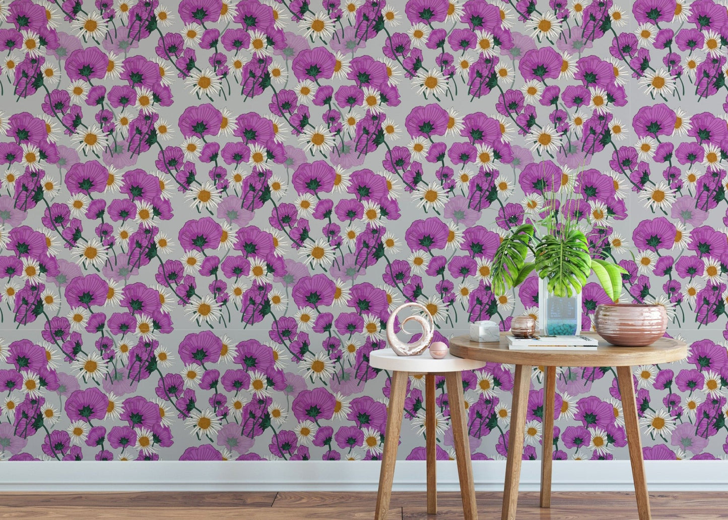 Elegant Wild Purple Color Flower Pattern Wallpaper