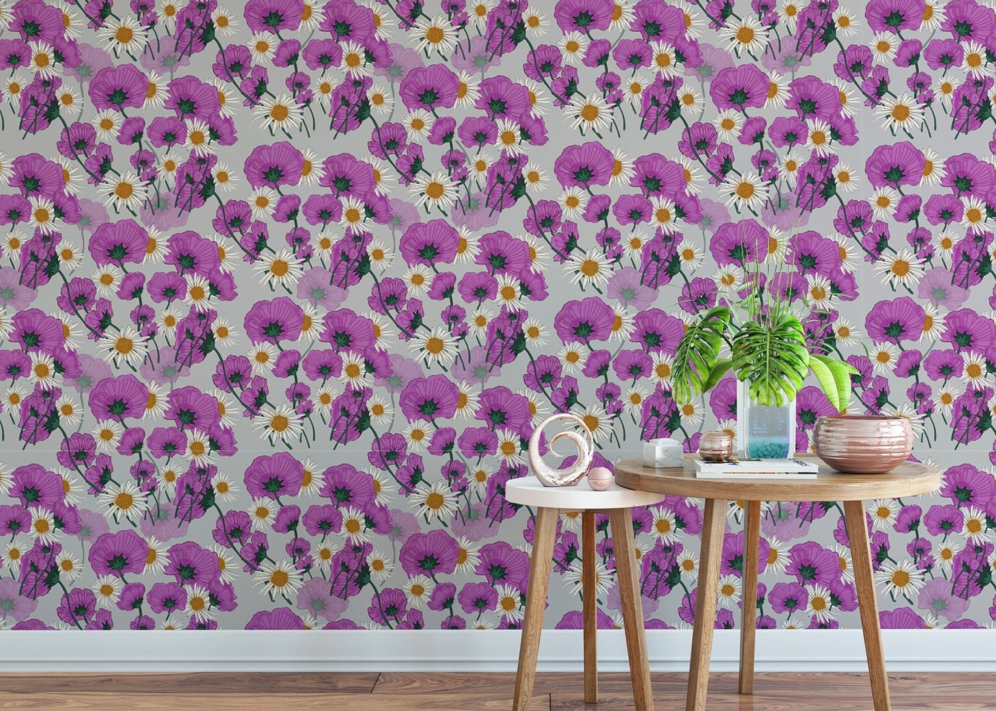 Elegant Wild Purple Color Flower Pattern Wallpaper