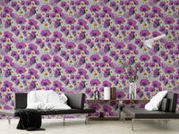 Whimsical Wild Purple Flower Pattern Wallpaper