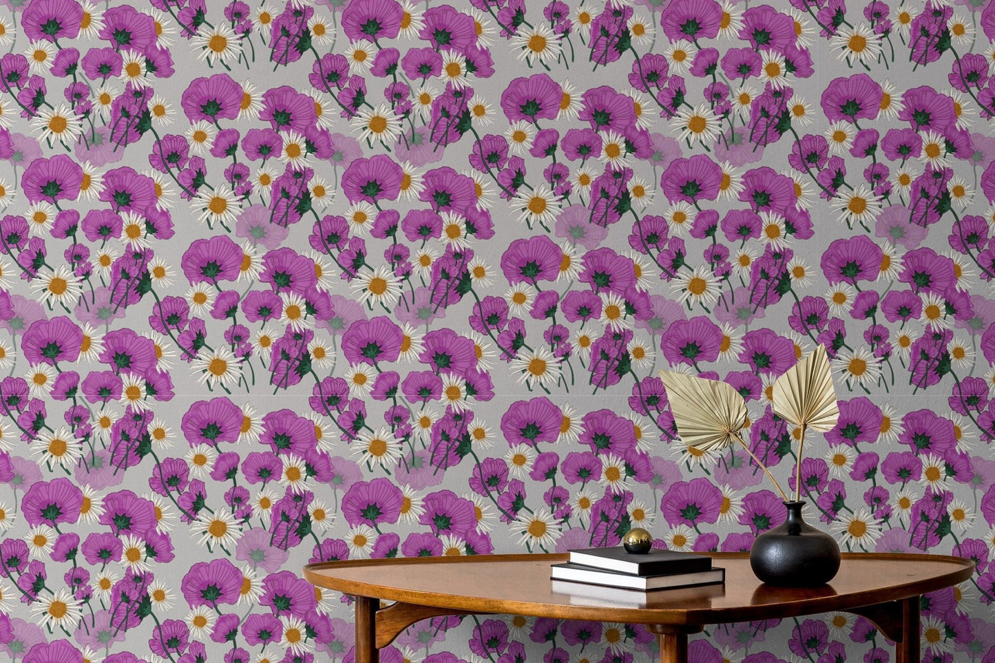 Wild Purple Color Flower Pattern Wallpaper design