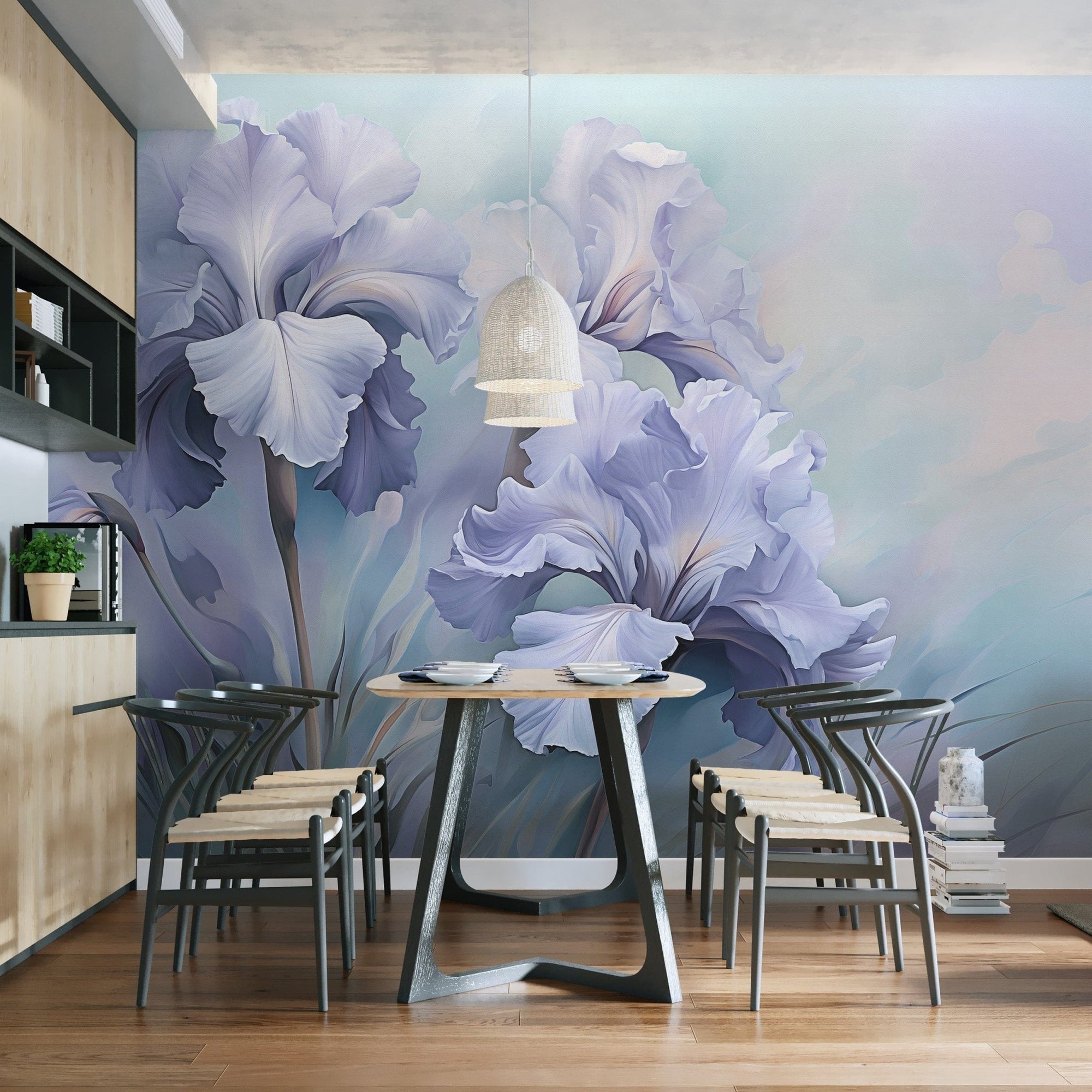 Wild purple iris wallpaper murals for a bold, nature-inspired room. DTIL40