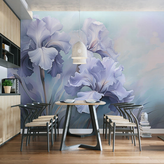Wild purple iris wallpaper murals for a bold, nature-inspired room. DTIL40