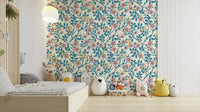 Soft pink, blue, and off-white tones creating a peaceful room vibe

