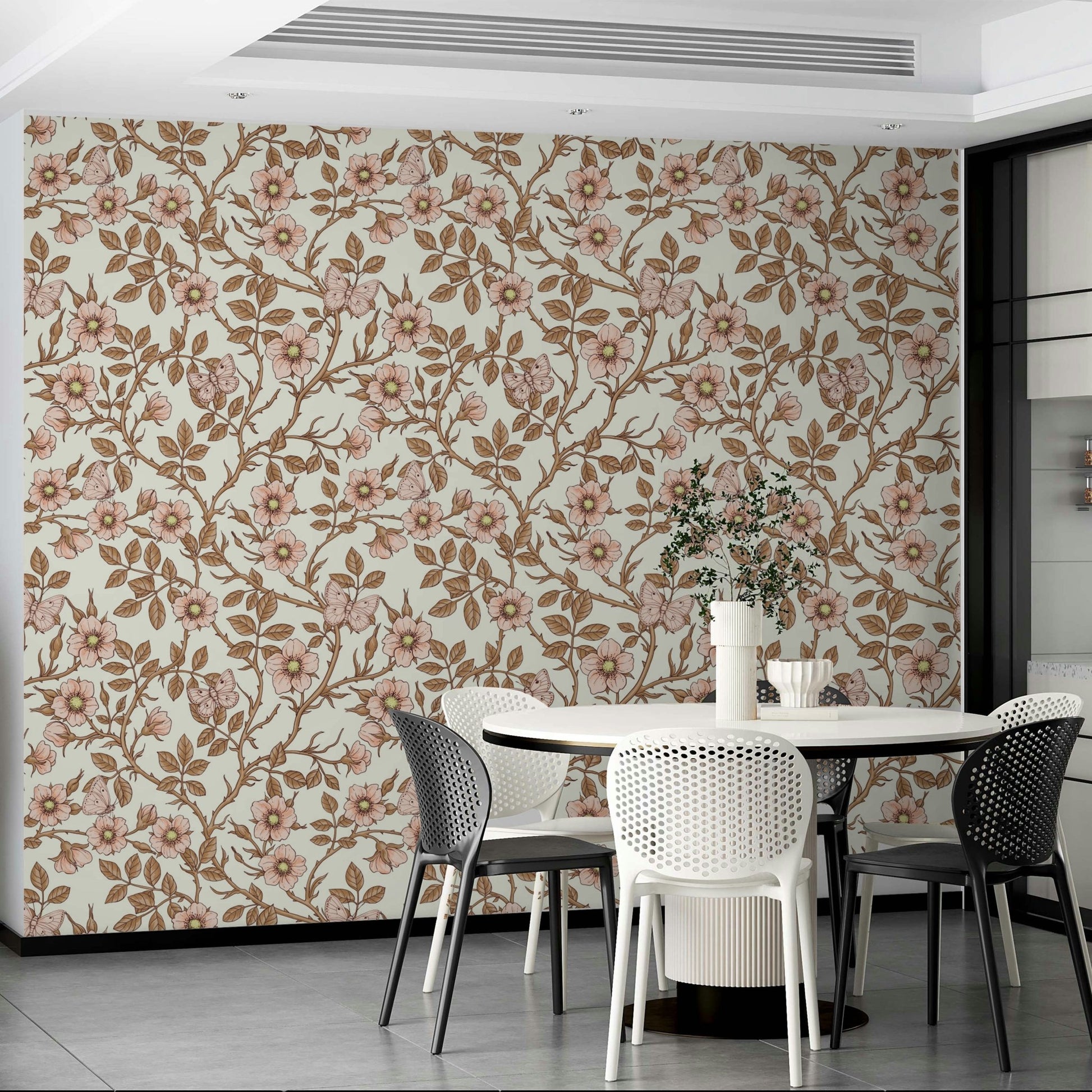 Soft butterflies fluttering among the vibrant floral design

