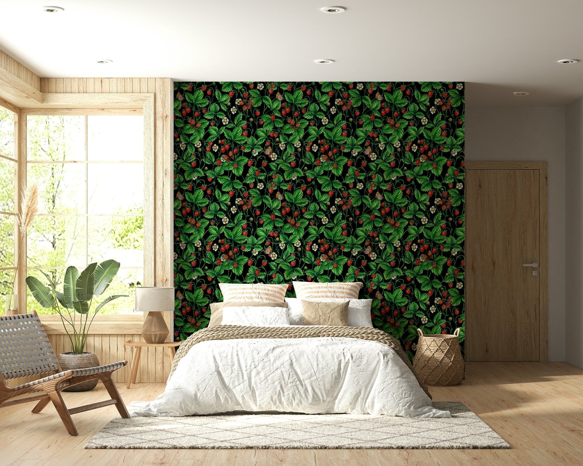 An artistic delicate bloom mural on minimalist wallpaper., GD5652