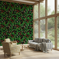 A peaceful flower and butterfly design mural on decorative wallpaper., GD5652