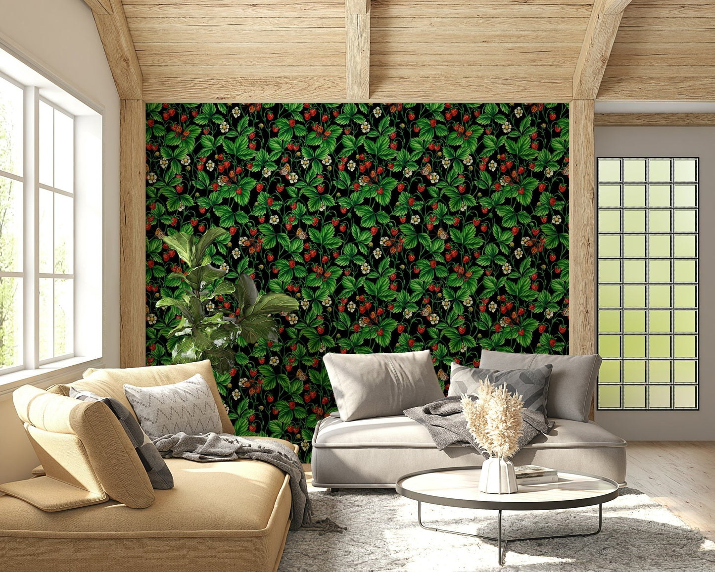 A contemplative gentle floral wallpaper mural for a feature wall, evoking a cottage garden feel., GD5652