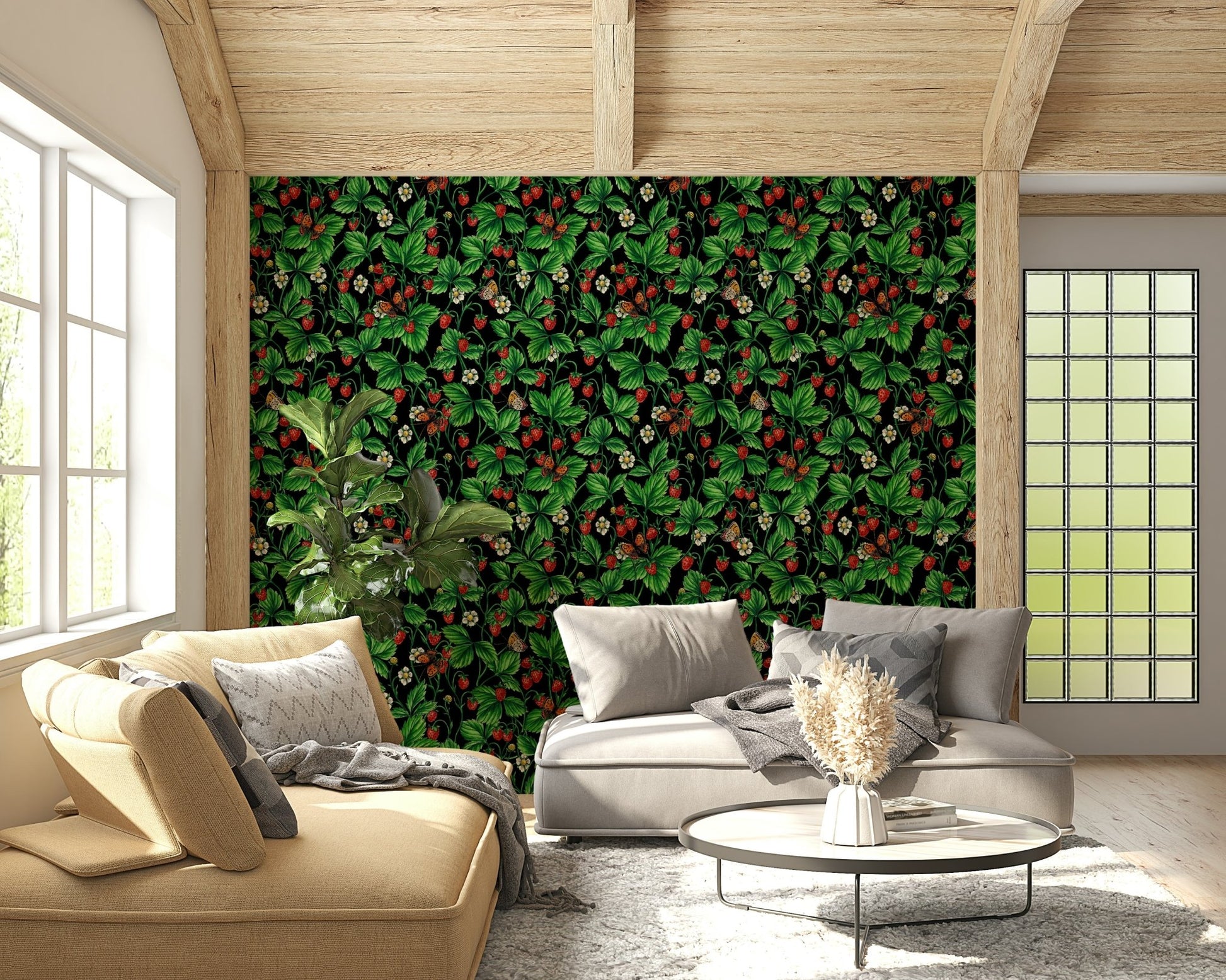 A contemplative gentle floral wallpaper mural for a feature wall, evoking a cottage garden feel., GD5652