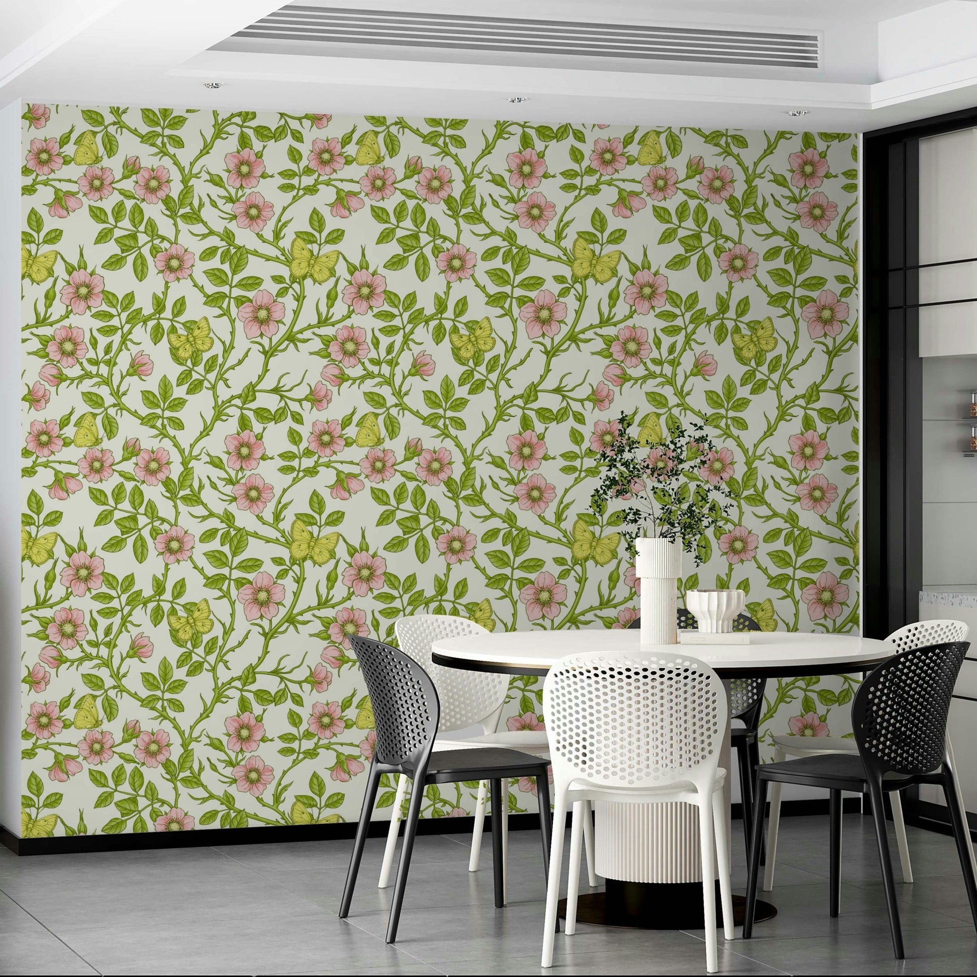 Wild roses and butterflies wall mural

