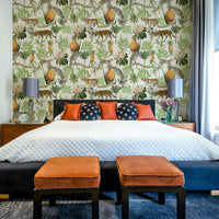 Wild Savana scene mural with elephants and acacia trees

