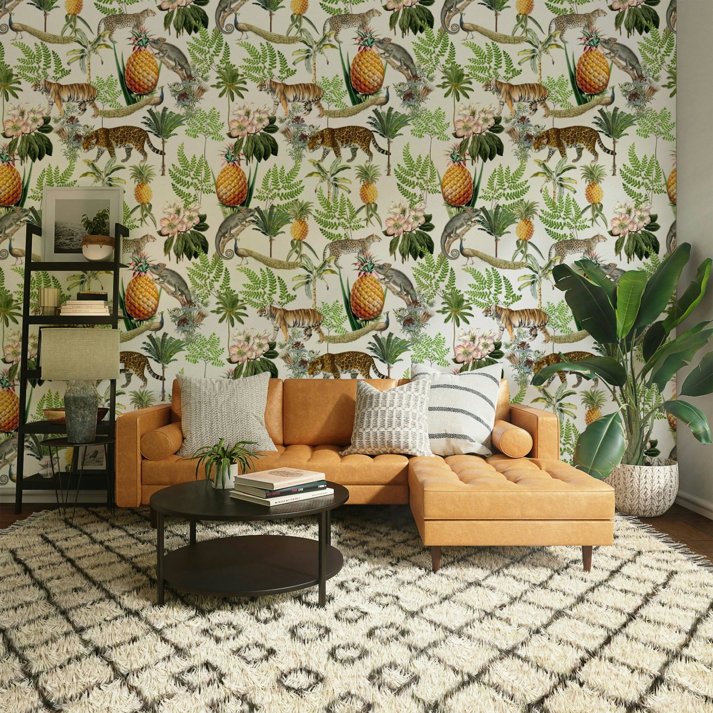 Wallpaper depicting wild animals across dry plains


