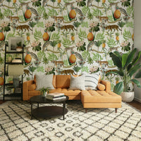 Wallpaper depicting wild animals across dry plains

