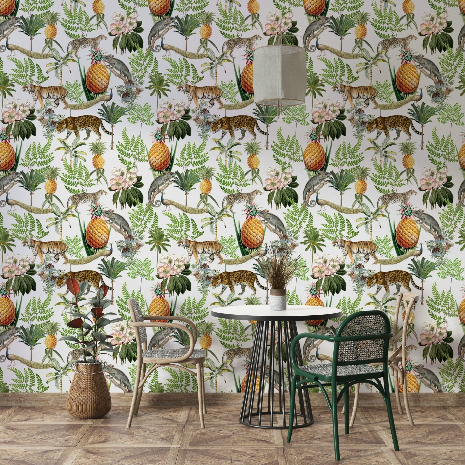 Safari-themed wallpaper featuring savanna animals

