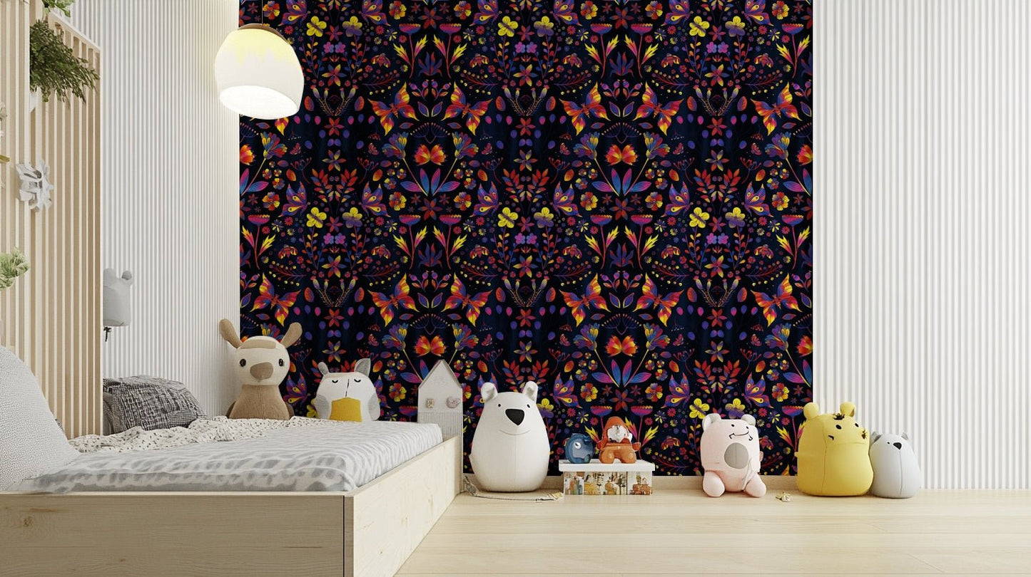 Luxury wallpaper with a spring garden theme and shiny textures.

