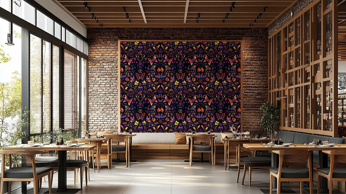 Bold garden wallpaper featuring blooming flowers in rich tones.

