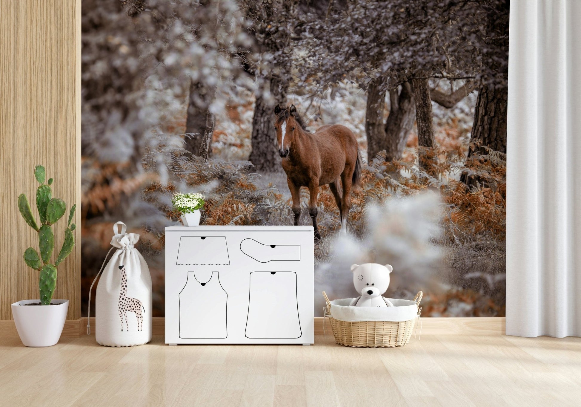 Dramatic horse silhouette wall mural for a modern dining area wallpaper.