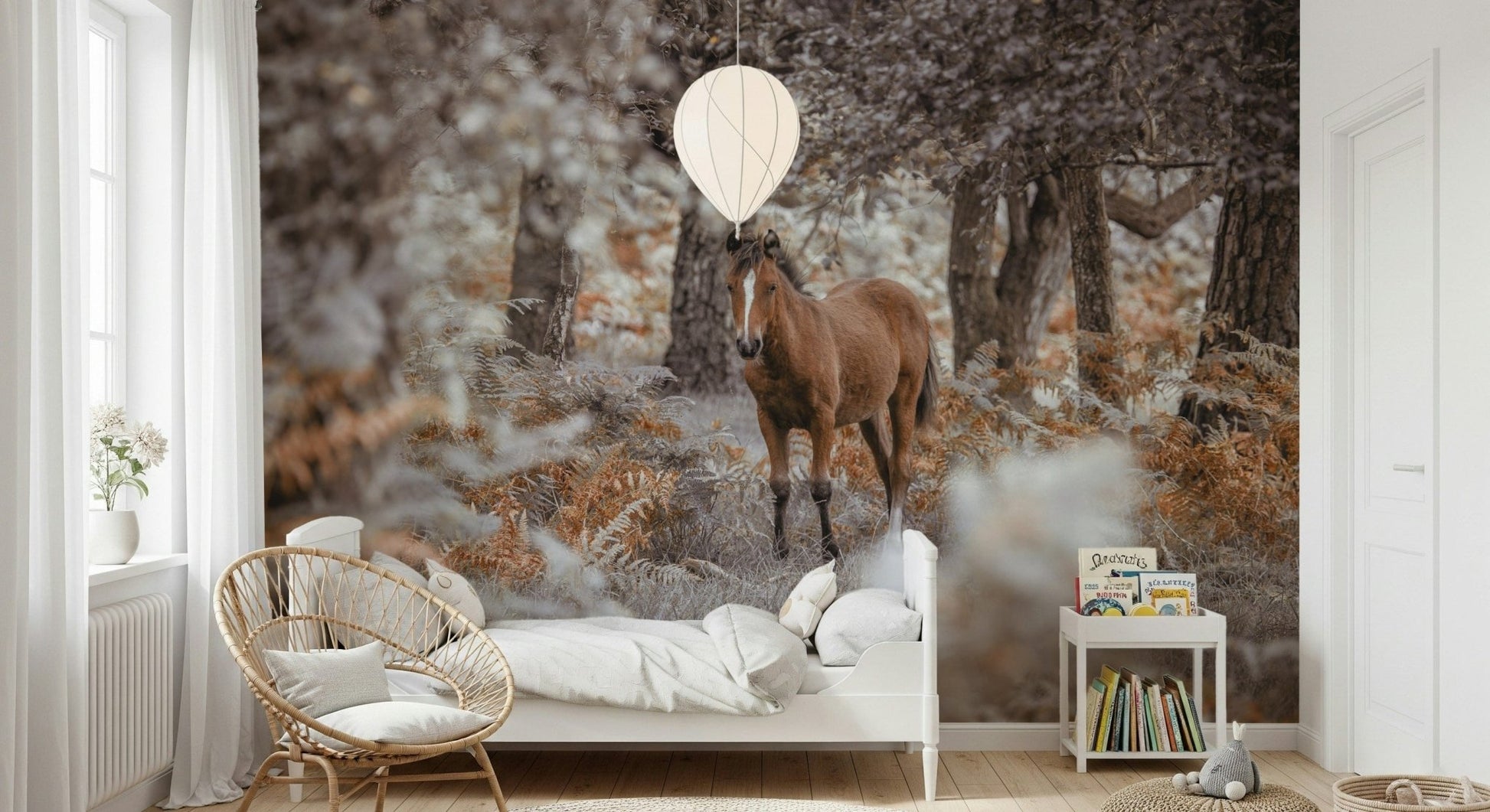Neutral toned Wild Stallion Wall Mural in a contemporary flat wallpaper.