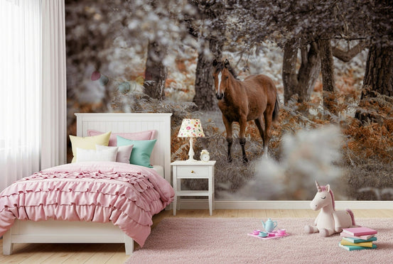 Wild Stallion Wall Mural in a bright nursery with natural accents wallpaper., GD7690