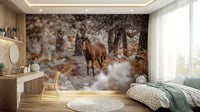 Majestic horse wallpaper in monochrome tones for a master bedroom wall mural.