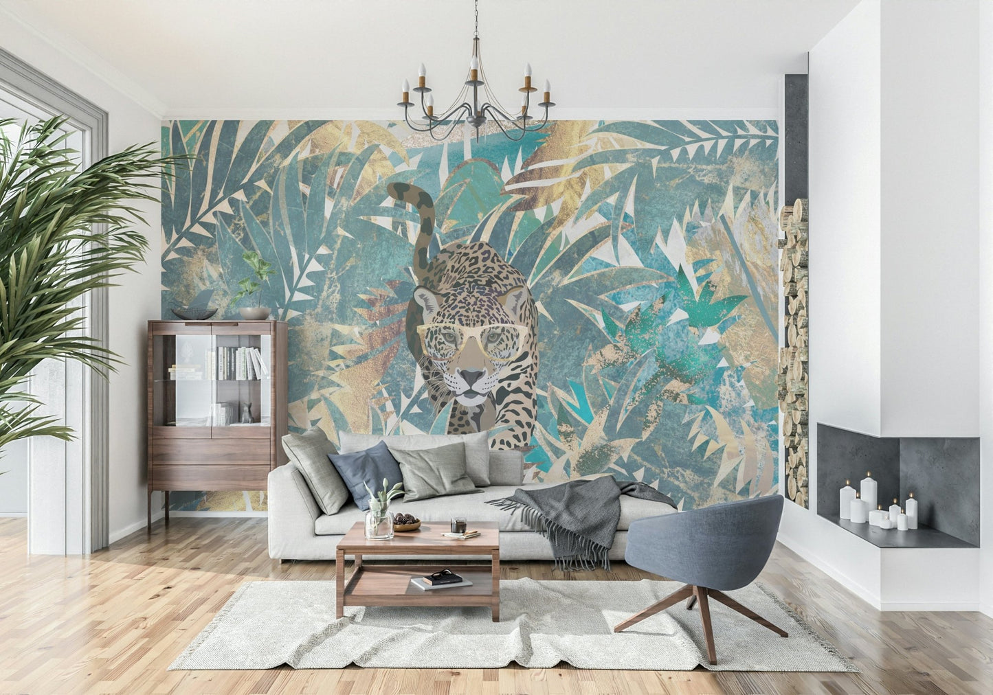 An artistic minimalist form mural for home decor.