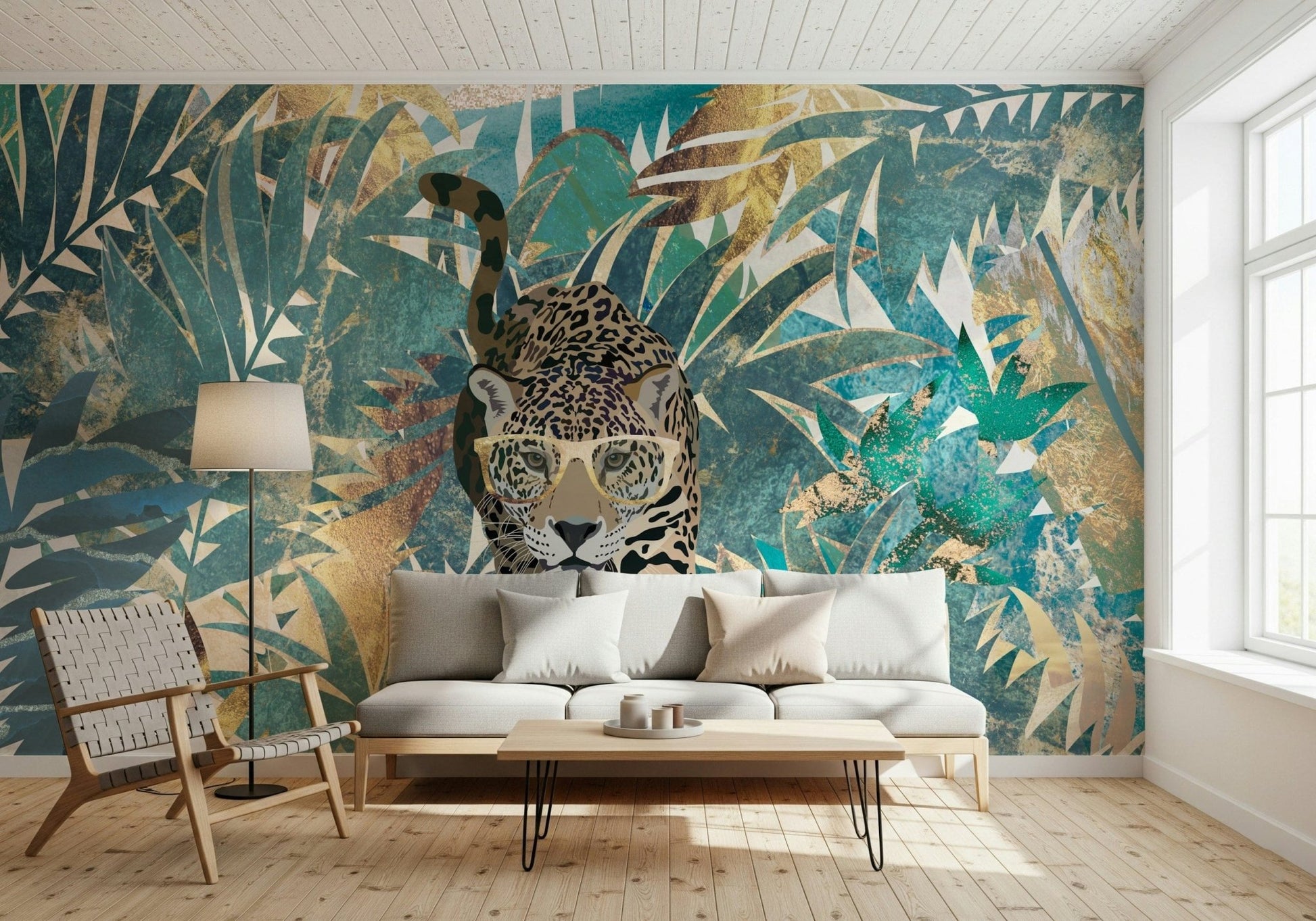 A calming abstract design wallpaper mural that defines a space.