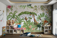 Wild nature-themed watercolor wall mural for interiors

