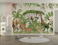 Watercolor animals and jungle mural for vibrant spaces

