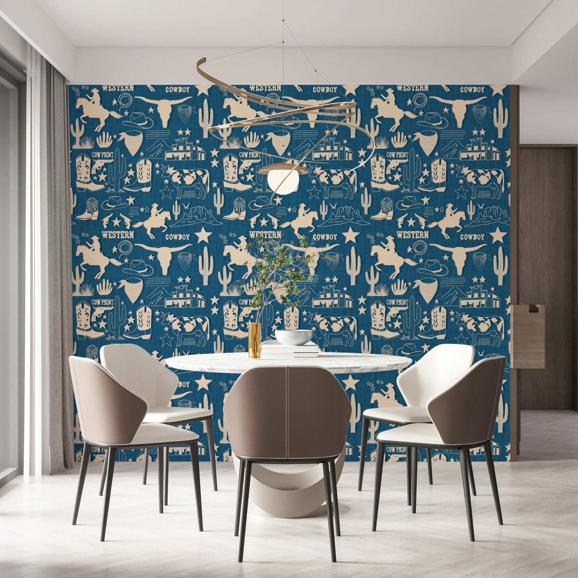 Cactus and desert elements on Wild West Blueprint Wallpaper mural., GD6613