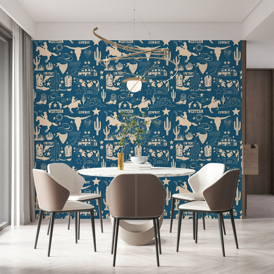 Cactus and desert elements on Wild West Blueprint Wallpaper mural., GD6613