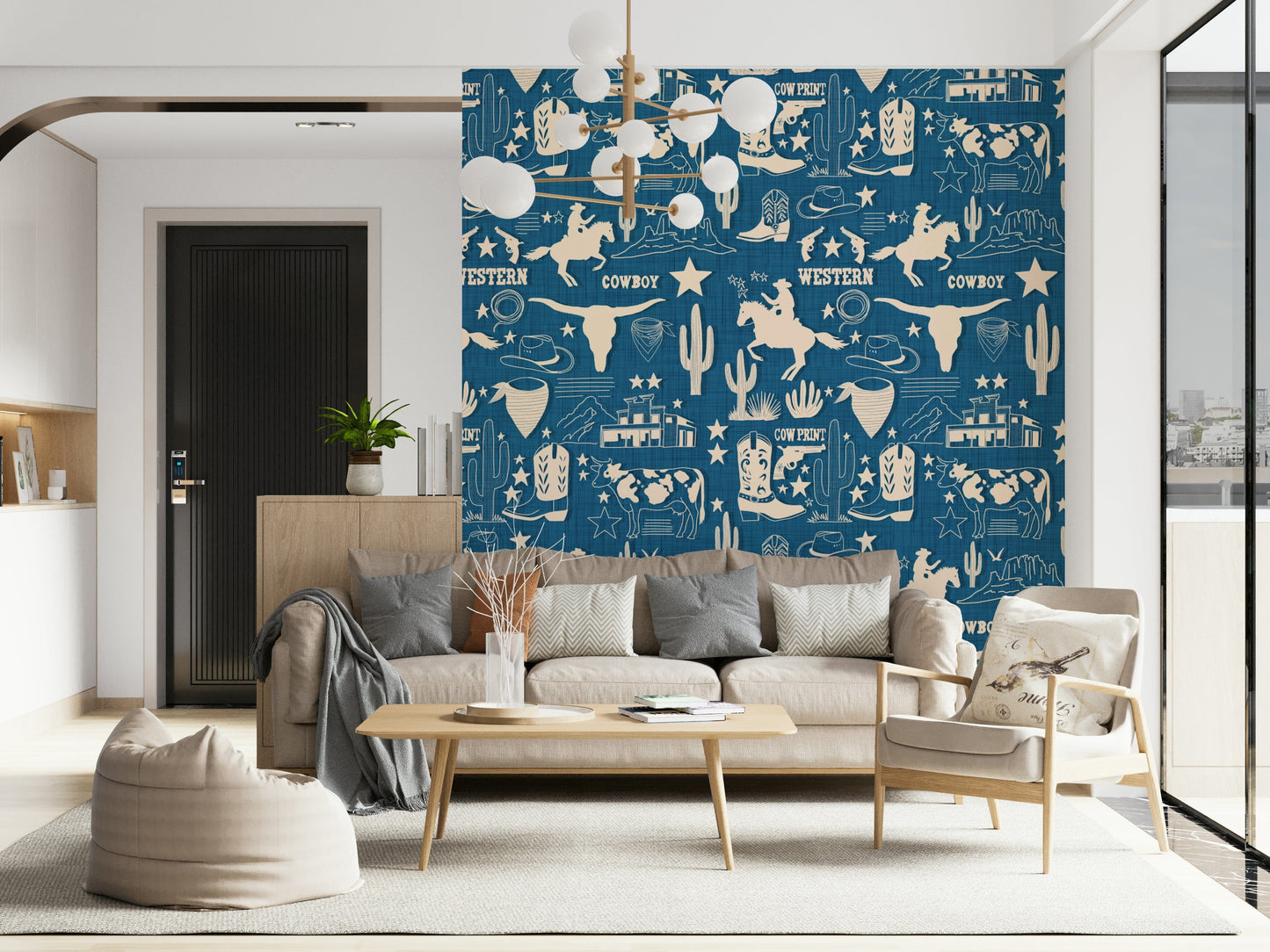 Monochromatic design of the Wild West Blueprint Wallpaper for walls.
