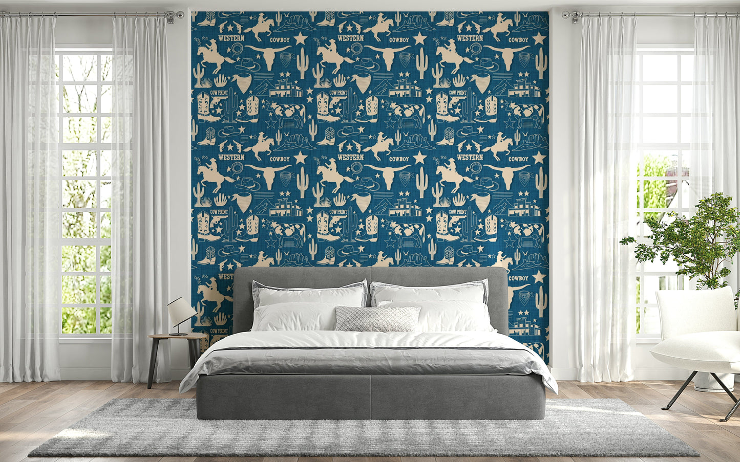 Artistic monochrome pattern of the Wild West Blueprint Wallpaper.