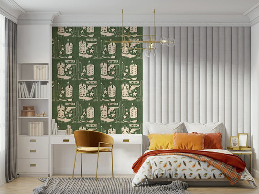 Western style cowboy boots Wild West Charm Wallpaper.