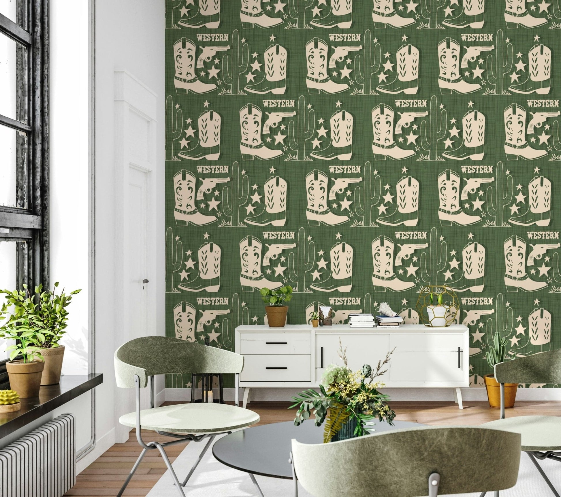 Peel and stick Wild West Charm Wallpaper repeating pattern.