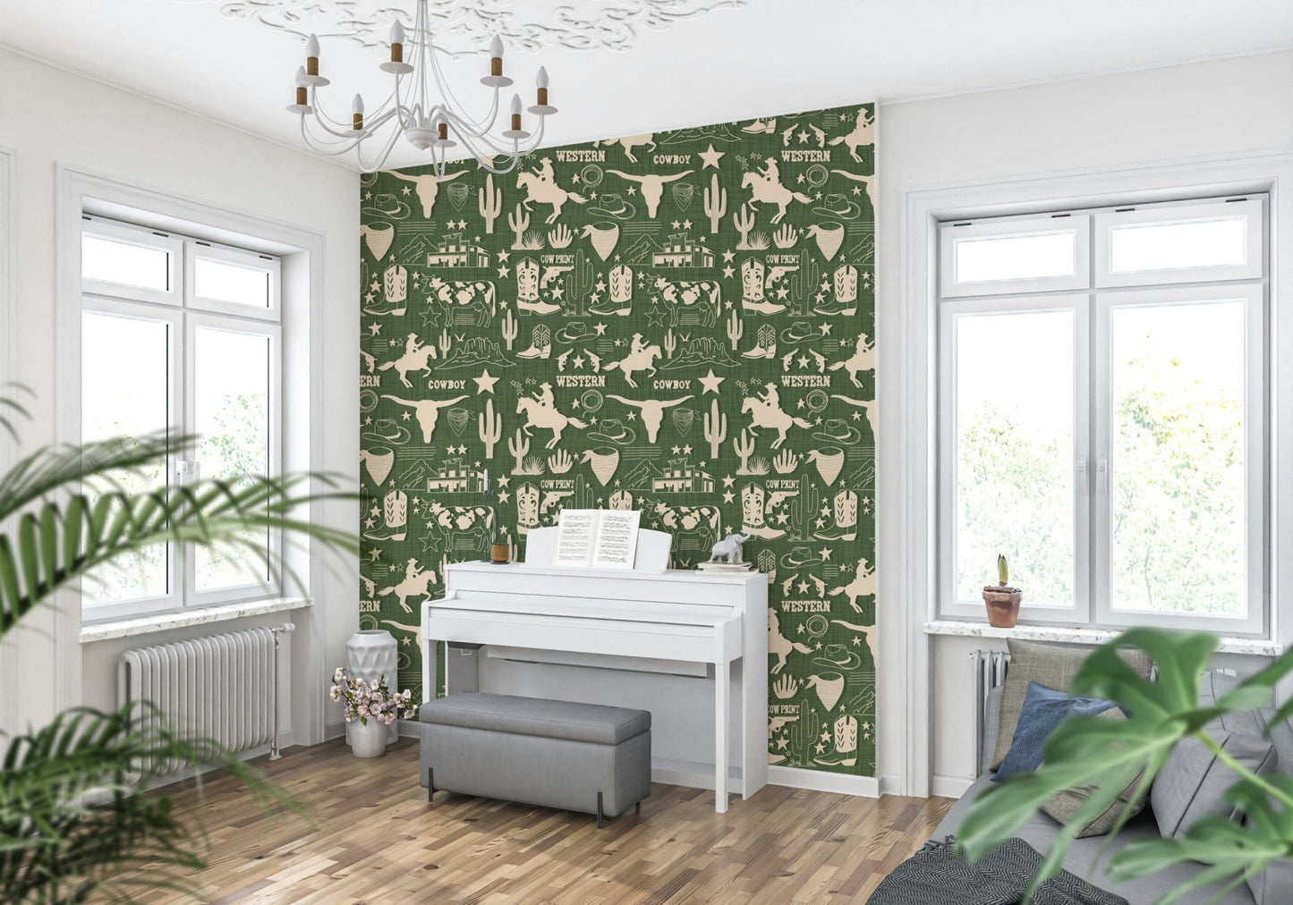 Artistic frontier scene Wild West Sketch Wallpaper., GD6615