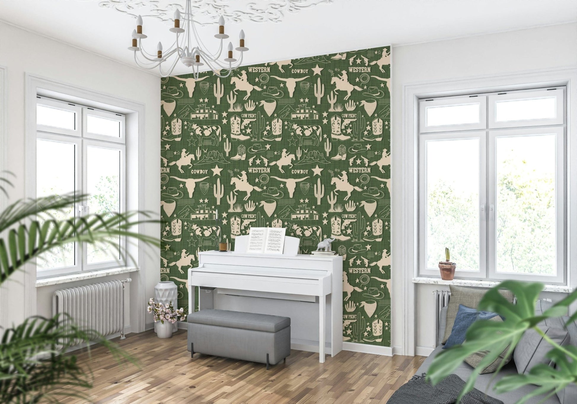 Artistic frontier scene Wild West Sketch Wallpaper., GD6615