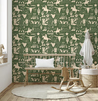 Green textured Wild West Sketch Wallpaper mural., GD6615