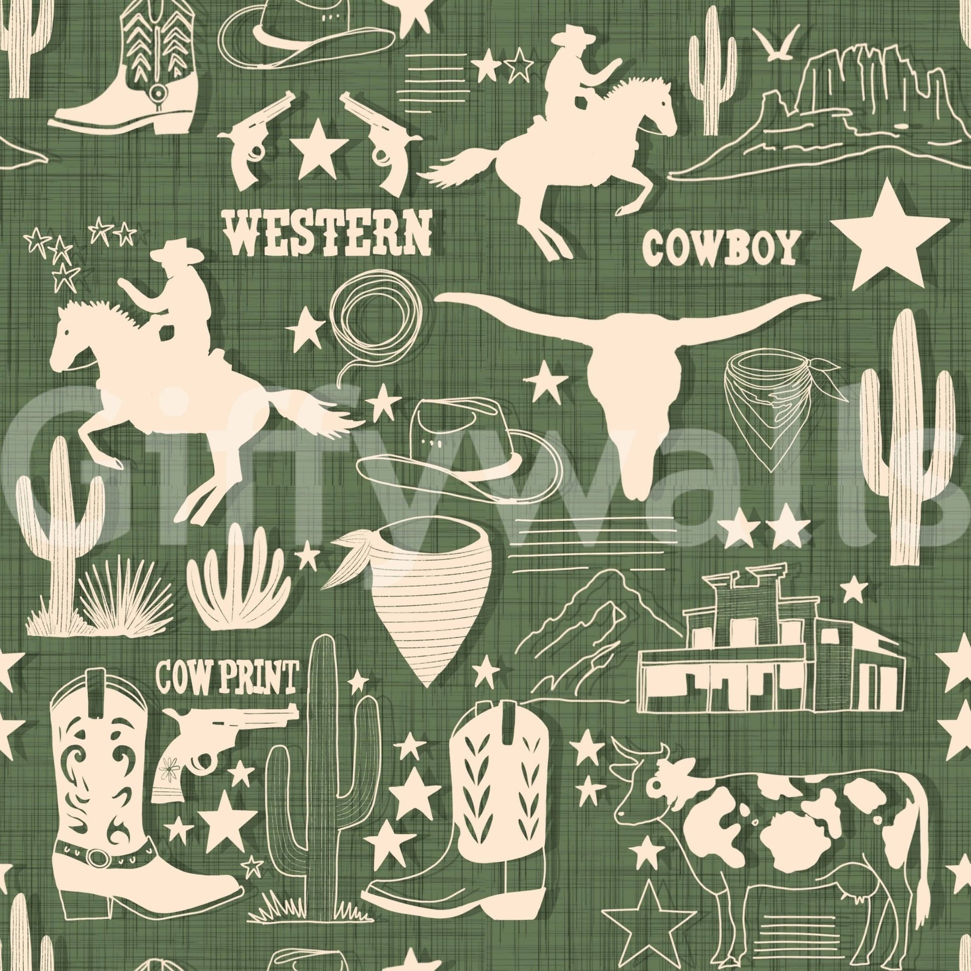 Wild West Sketch Wallpaper: rustic wall decor., GD6615