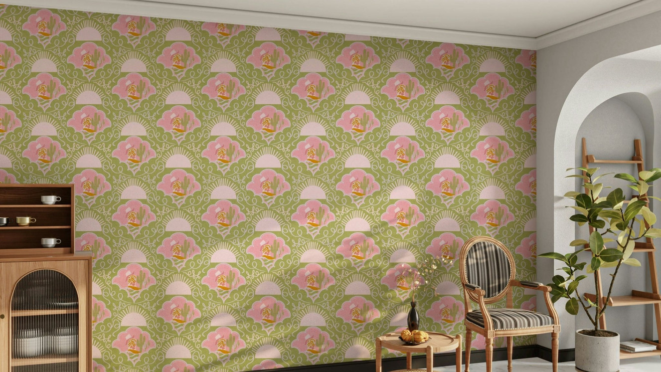 A wall mural with a Wild West theme.

