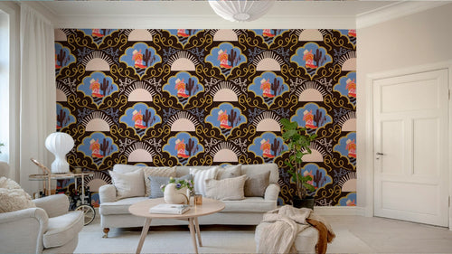 A wall mural with a Wild West theme.

