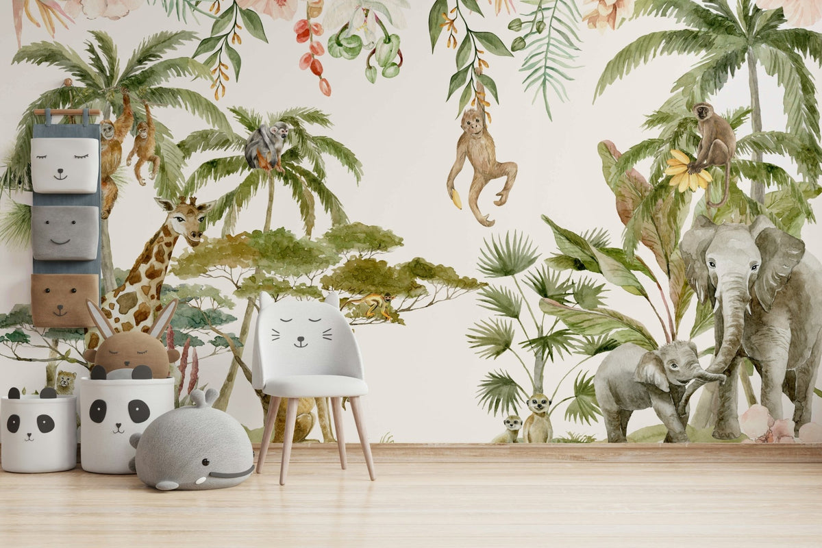 Wild Wonders wall mural with watercolor animals, GD1233