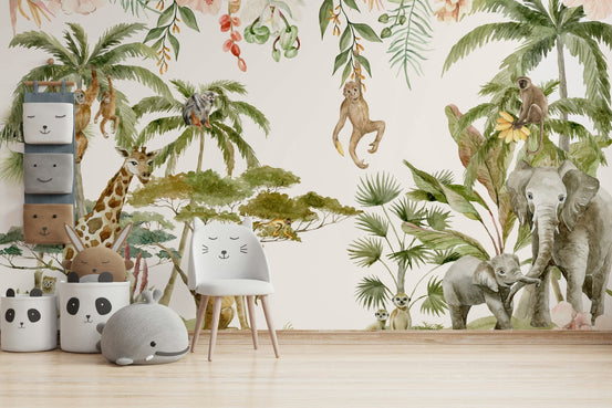 Wild Wonders wall mural with watercolor animals, GD1233