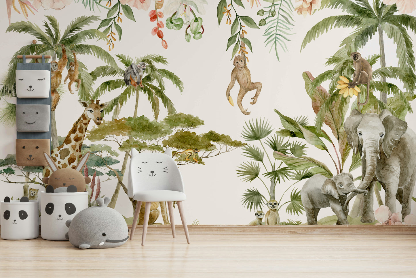Wild Wonders wall mural with watercolor animals

